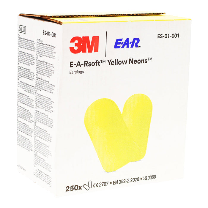 3M™ EARsoft™ Yellow Neon Earplugs ES-01-001, 250 pair per carton, 1000 pair per case