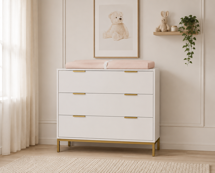 Amara 3-Drawer Dresser in White & Gold
