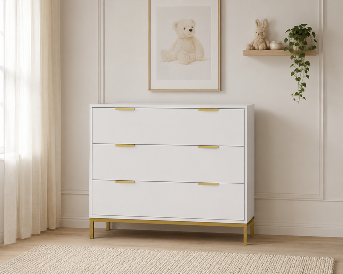 Amara 3-Drawer Dresser in White & Gold