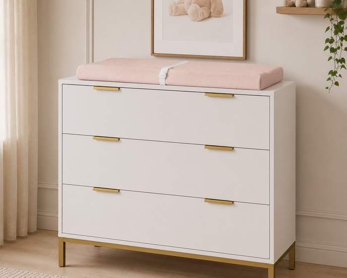 Amara 3-Drawer Dresser in White & Gold