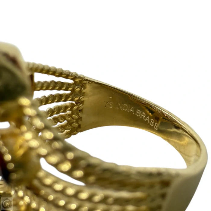 Brass & Multi Layer Red Bezel Set Gems Ring Statement By YS India, Size: 8