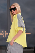 Cotton Balloon Sleeve Shirt - Citron/Bold Stripe