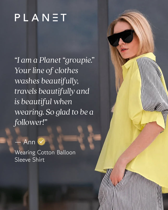 Cotton Balloon Sleeve Shirt - Citron/Bold Stripe