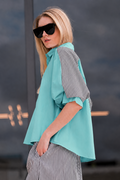 Cotton Balloon Sleeve Shirt - Haze/Bold Stripe