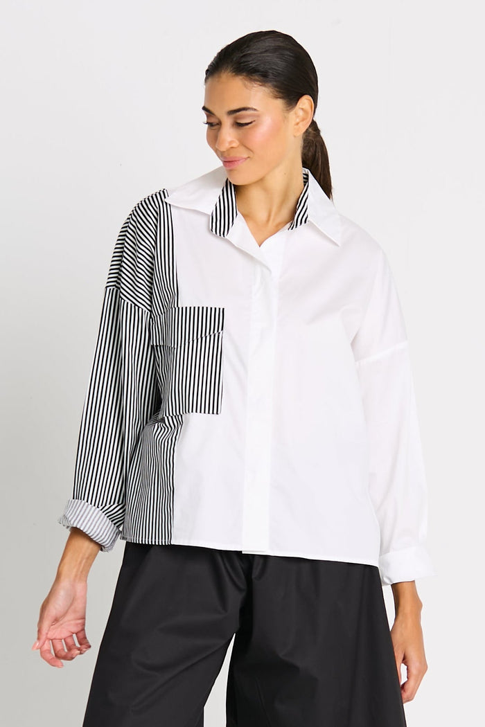 Cotton Cargo Pocket Shirt - White/Bold Stripe