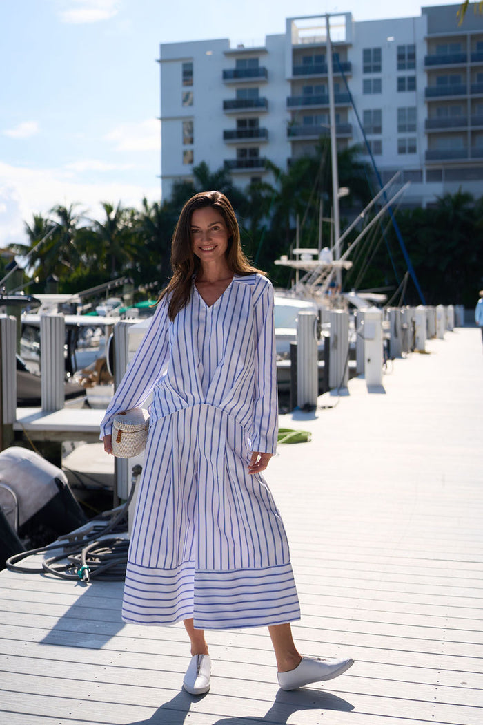 Cotton Half Moon Shirt - Nautical Stripe