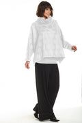 Cotton Jacquard Cowl Neck Top - White