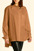 Full-body shot of model in Planet by Lauren G’s Cotton Kool Shirt – versatile white cotton top for casual or layered looks.