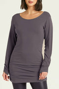 Cotton Lycra  Long Sleeve Ruche Top - Lava
