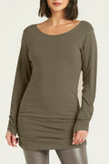 Cotton Lycra  Long Sleeve Ruche Top - Thyme