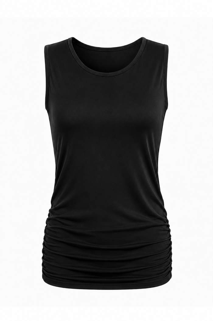 Cotton Lycra Ruche Tank - Black