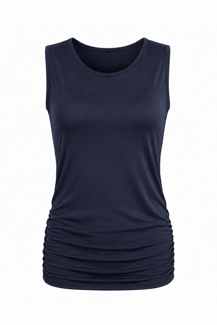 Cotton Lycra Ruche Tank - Midnight