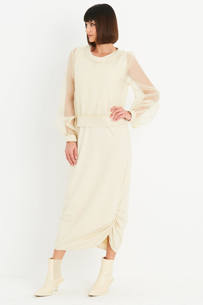 Cotton Lycra Ruched Tank Dress - Butter