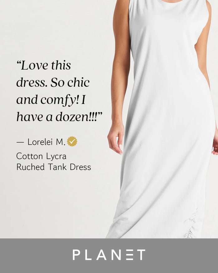 Cotton Lycra Ruched Tank Dress - Butter