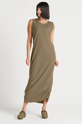 Cotton Lycra Ruched Tank Dress - Loden
