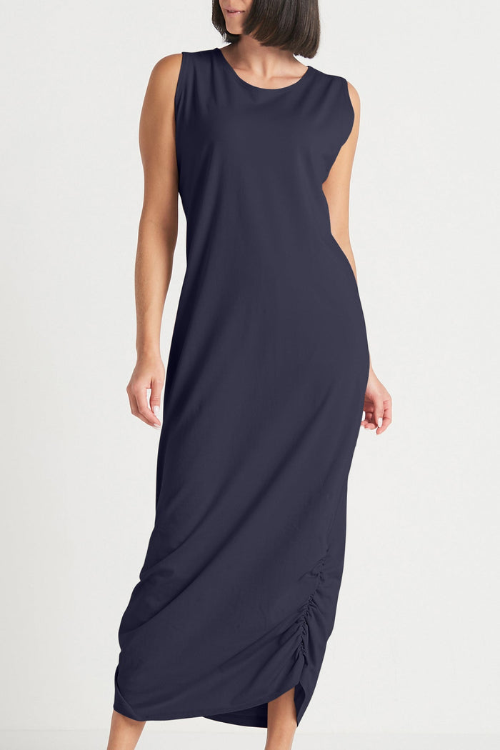 Cotton Lycra Ruched Tank Dress - Midnight