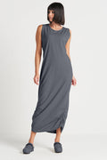 Cotton Lycra Ruched Tank Dress - Obsidian