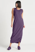 Cotton Lycra Ruched Tank Dress - Plum