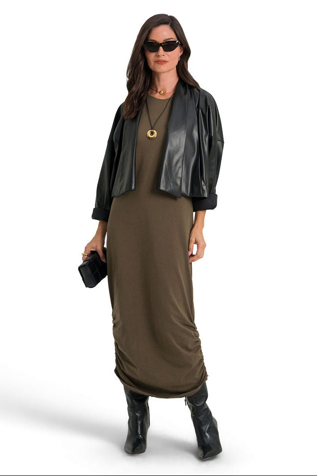 Cotton Lycra Ruched Tank Dress - Turtle