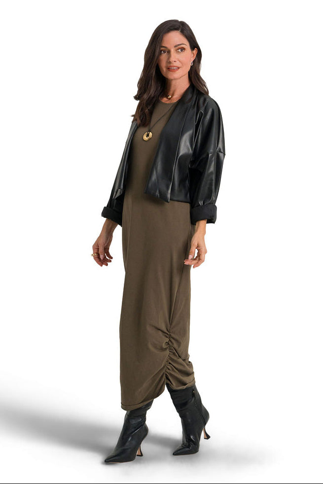 Cotton Lycra Ruched Tank Dress - Turtle