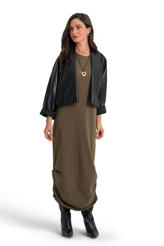 Cotton Lycra Ruched Tank Dress - Turtle