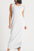Cotton Lycra Ruched Tank Dress - White