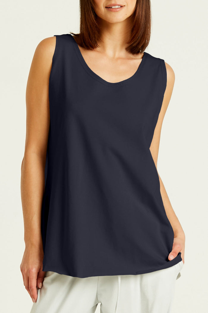 Cotton Lycra Shirttail Tank - Midnight