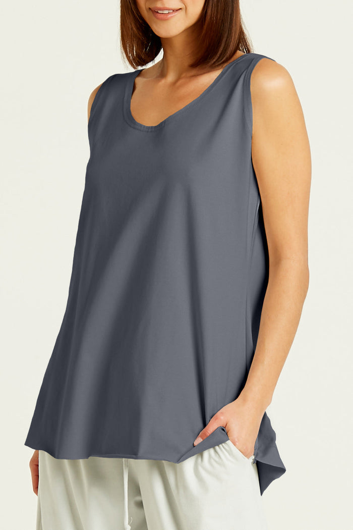 Cotton Lycra Shirttail Tank - Obsidian