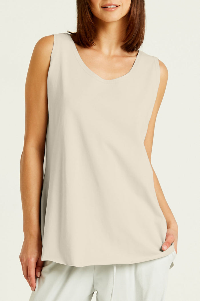Cotton Lycra Shirttail Tank - Sand