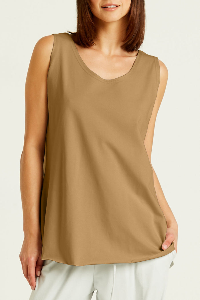 Cotton Lycra Shirttail Tank - Walnut