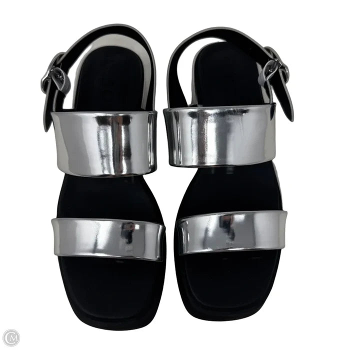 Dove Chrome Sandals Heels Block By Aerosoles In Silver, Size: 7