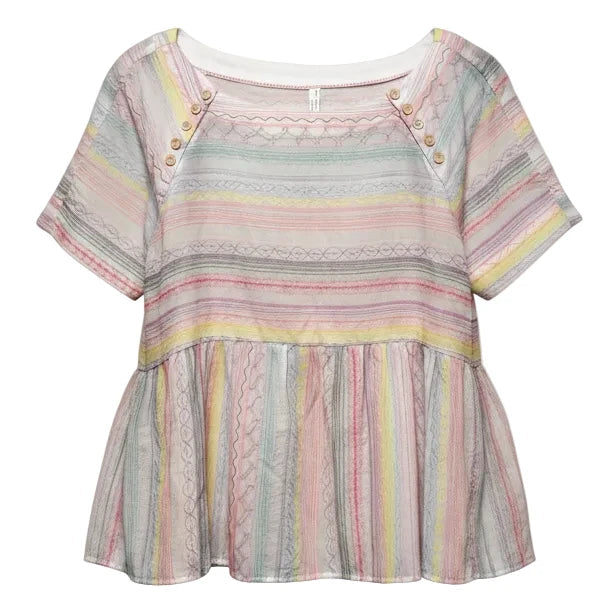 Embroidered Babydoll Top Short Sleeve By Anthropologie In Multi-colored, Size: S