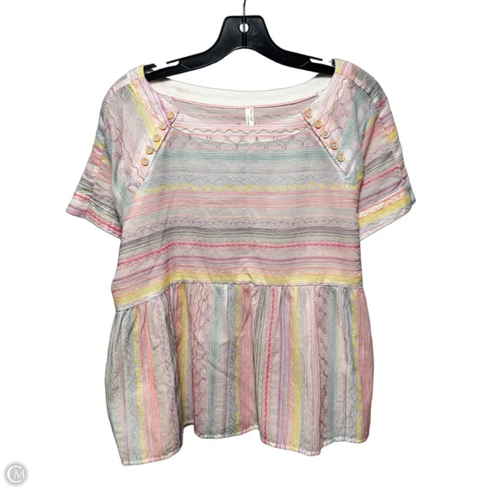 Embroidered Babydoll Top Short Sleeve By Anthropologie In Multi-colored, Size: S