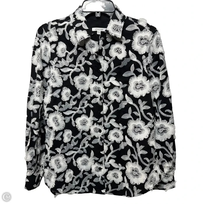 Embroidered Top Long Sleeve By Chicos In Floral Print, Size: 4