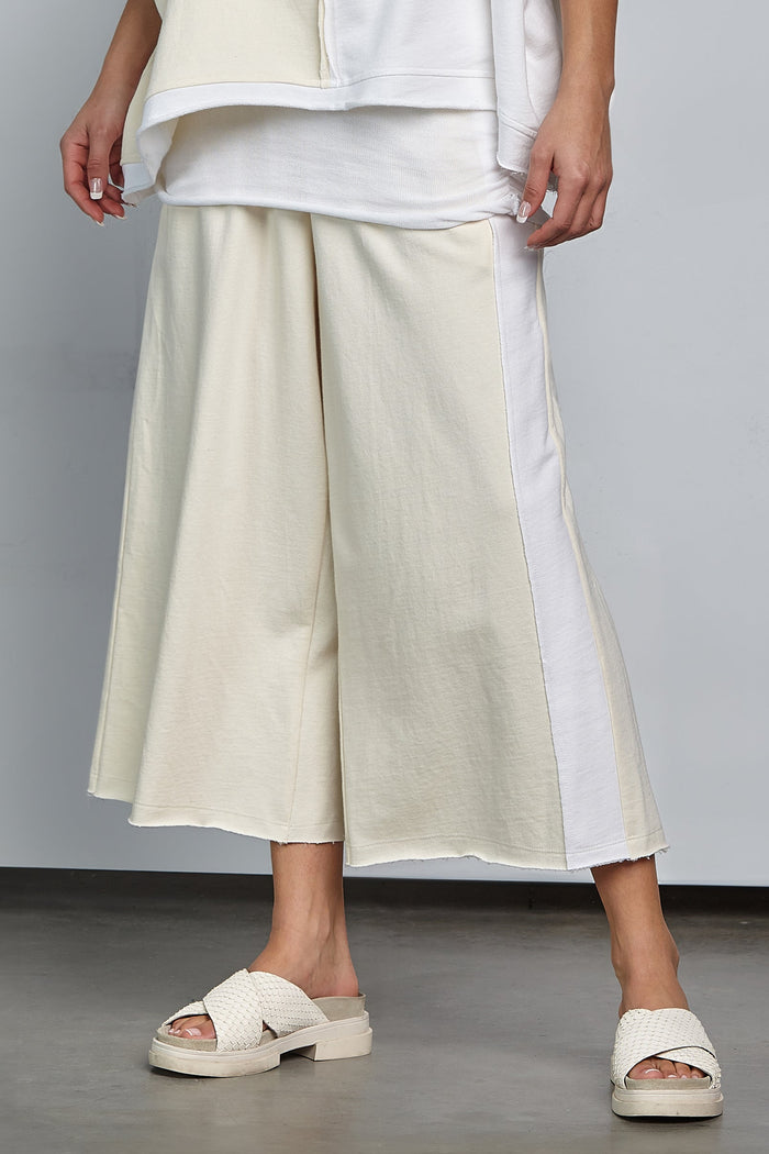 French Terry 2 Tone Baggy Pant - Vanilla/White