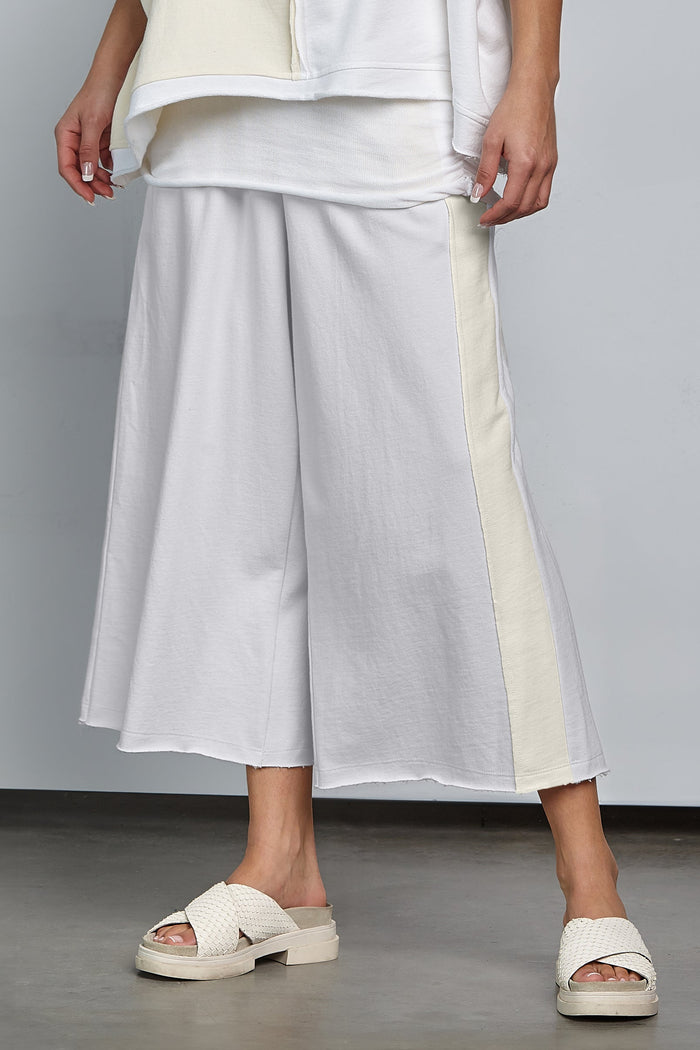 French Terry 2 Tone Baggy Pant - White/Vanilla