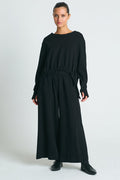 French Terry Crop Drawstring Top - Black