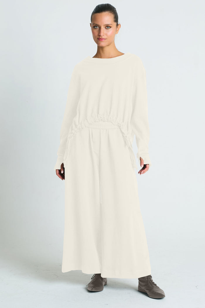 French Terry Crop Drawstring Top - Stone