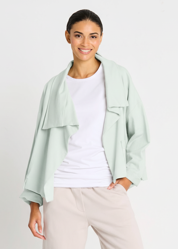 French Terry Cropped Asymmetrical Jacket - Mint