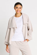 French Terry Cropped Asymmetrical Jacket - Putty
