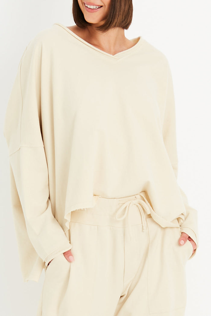 French Terry Double Angle V-Tee - Butter