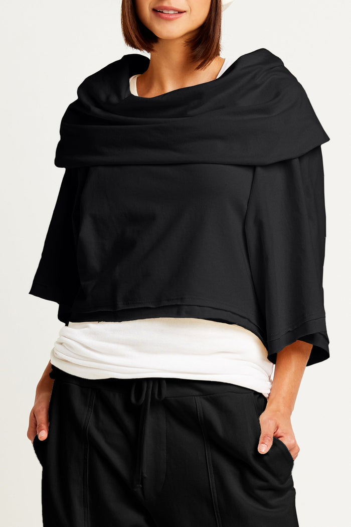 French Terry Jackie O Top - Black