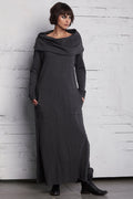 French Terry Long Cowl Dress - Asphalt