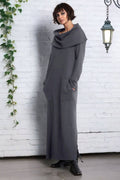 French Terry Long Cowl Dress - Lava