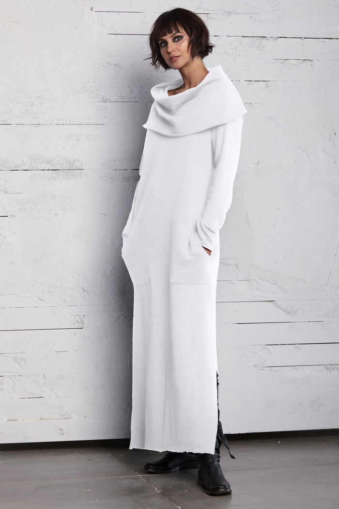 French Terry Long Cowl Dress - White
