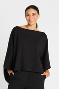 French Terry Off the Shoulder Blouson - Black
