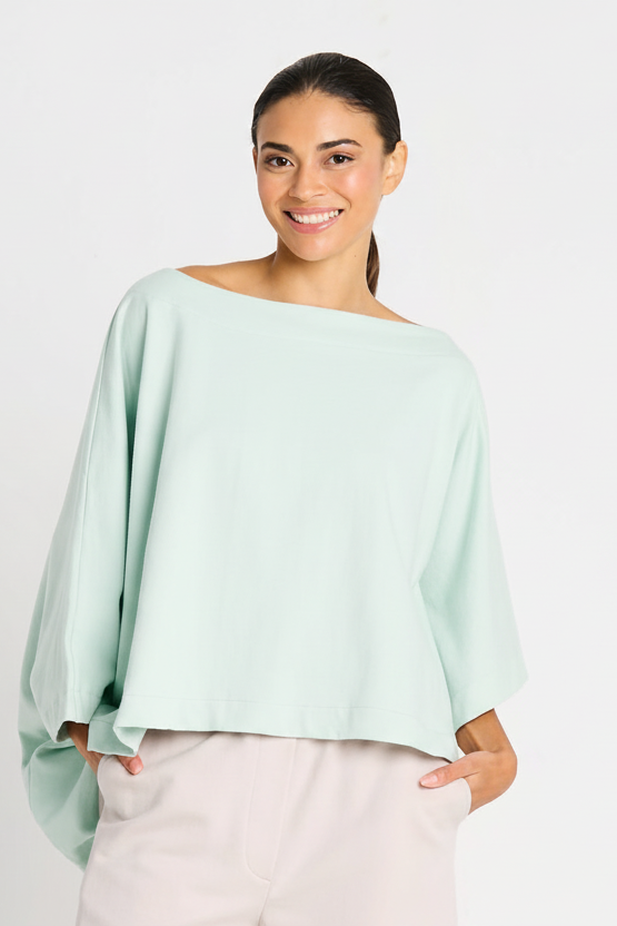French Terry Off the Shoulder Blouson - Mint