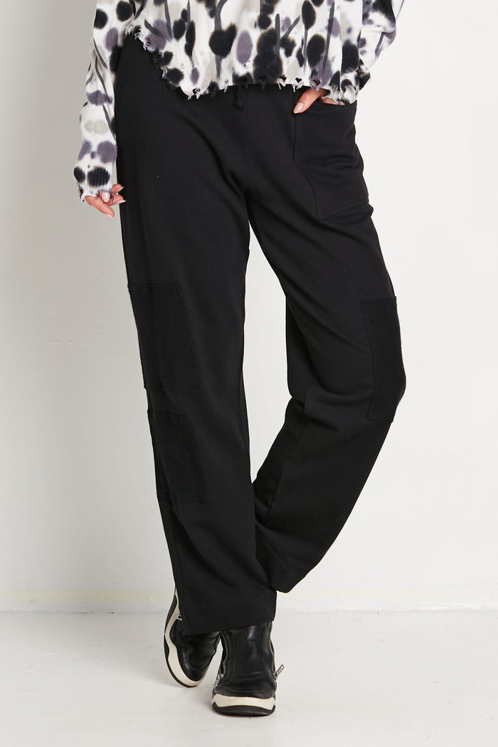 French Terry Patch Pants - Black