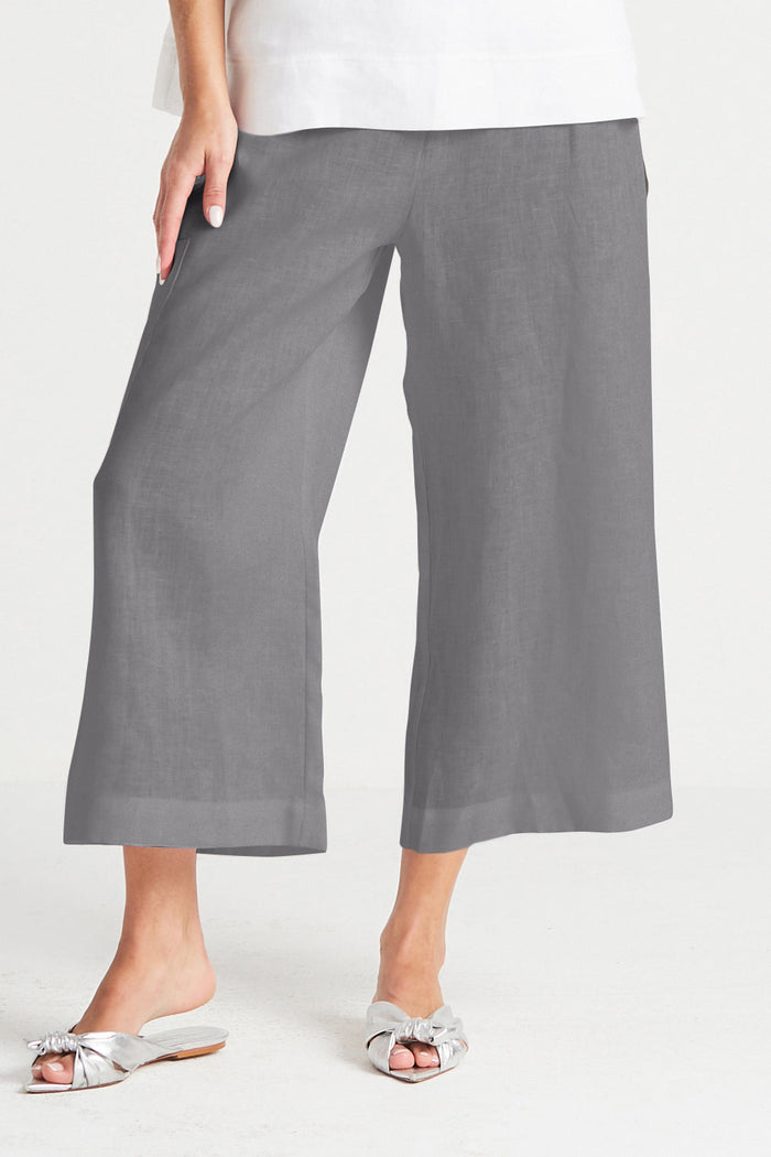 Handkerchief Linen Crop Gaucho Pants - Petrol