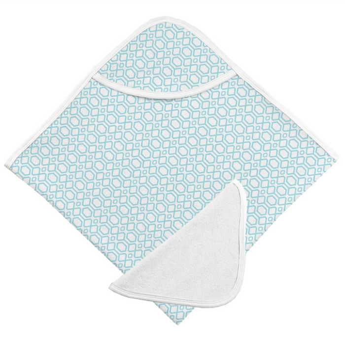 Hooded Bath Towel & Washcloth Set | Turquoise Octagon